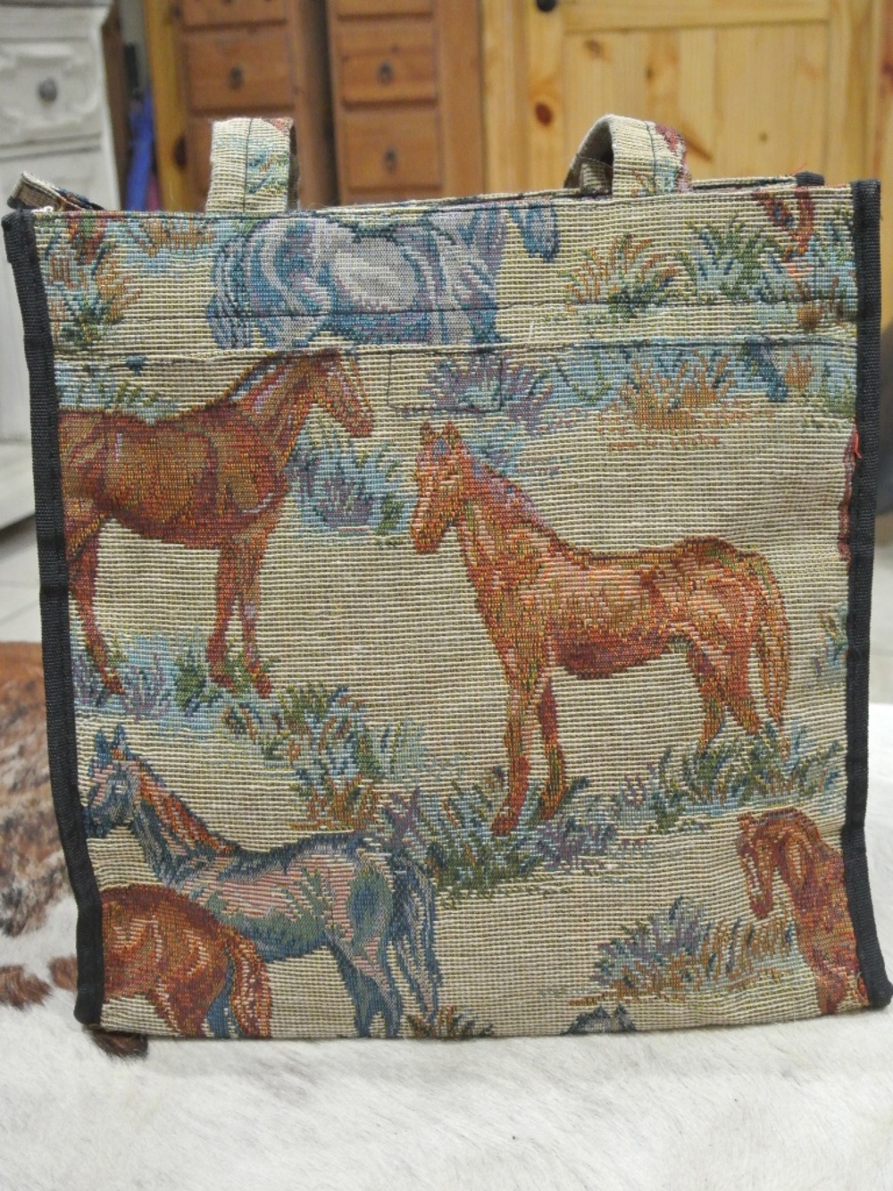 VINTAGE HORSE TAPESTRY TOTE